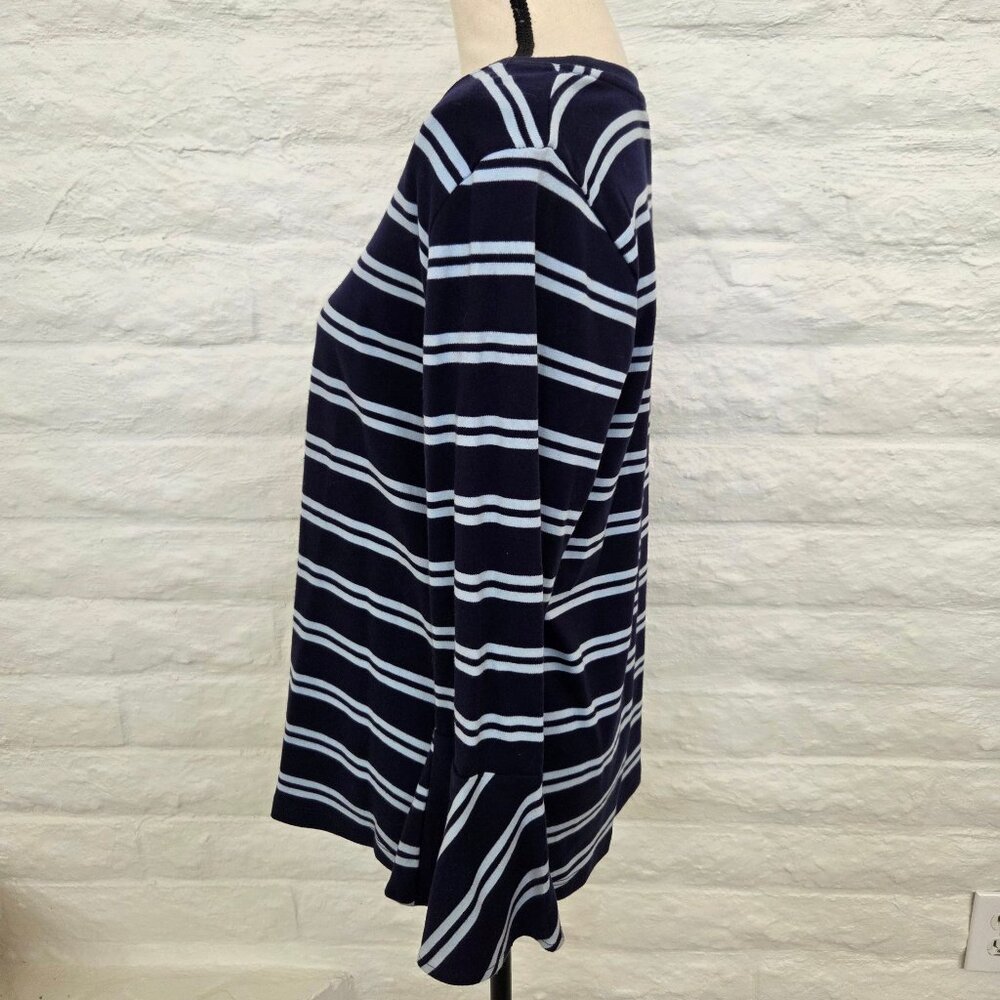 Isaac Mizrahi Top Womens Medium Blue White Stripe Cotton Scoop Neck Bell Sleeve - Picture 6 of 10